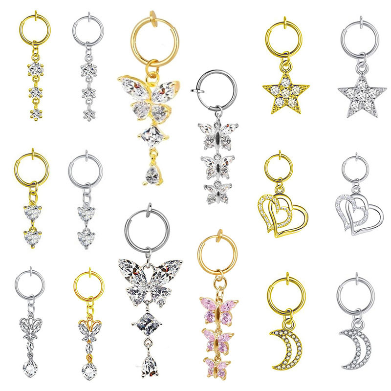 1 buc Inel pentru buric fals cu fluture Clip de piercing pentru buric fals pe ombilical Clip de cercei pentru cartilaj fals pentru buric