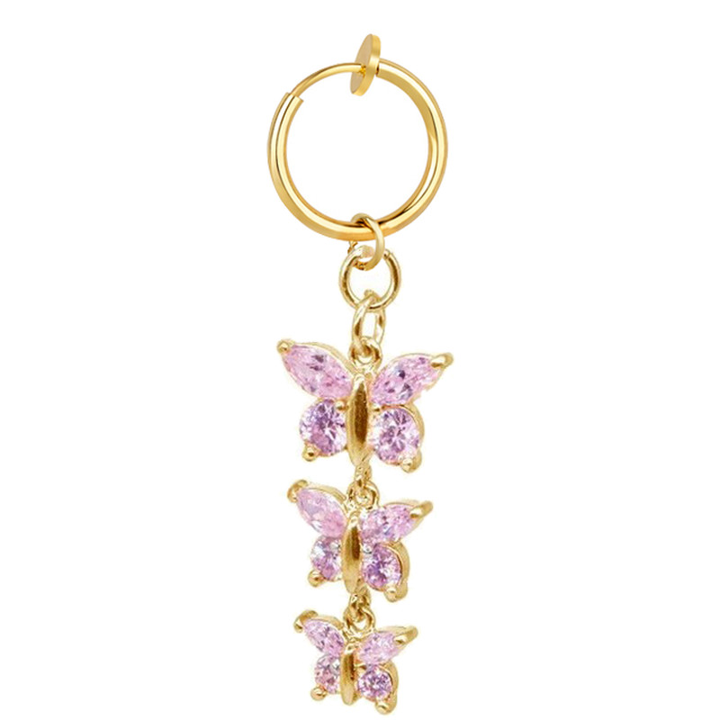 1 buc Inel pentru buric fals cu fluture Clip de piercing pentru buric fals pe ombilical Clip de cercei pentru cartilaj fals pentru buric