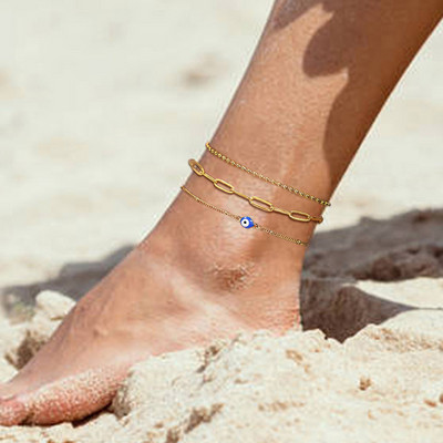 Bijuterii cadou pentru glezna desculță, pentru femei, cu lanț dreptunghiular din oțel inoxidabil de culoare aurie, vacanță de vară pe plajă