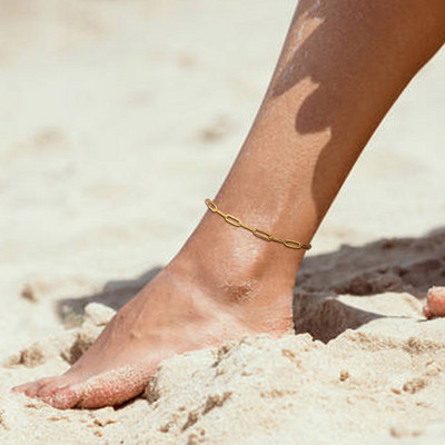 Bijuterii cadou pentru glezna desculță, pentru femei, cu lanț dreptunghiular din oțel inoxidabil de culoare aurie, vacanță de vară pe plajă