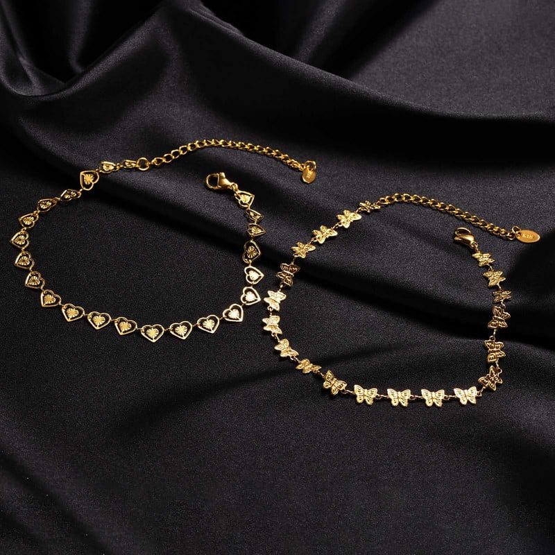 Elegáns Butterfly Charm Chain Bokaláncok Női, Heart Links Boka, Nem Allergia Rozsdamentes acél Nyári vakáció Strandékszerek