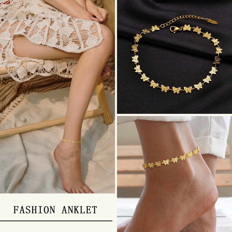Elegáns Butterfly Charm Chain Bokaláncok Női, Heart Links Boka, Nem Allergia Rozsdamentes acél Nyári vakáció Strandékszerek