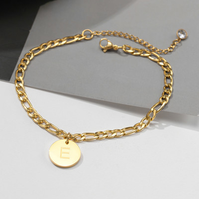 26 de litere gleznă pentru femei, lanț de gleznă inițial AZ, lanț Figaro din oțel inoxidabil ton auriu, monedă alfabetică bijuterii de plajă pentru fete