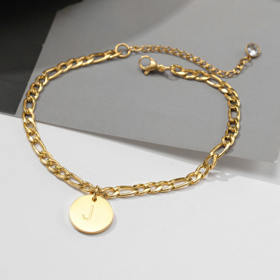 26 de litere gleznă pentru femei, lanț de gleznă inițial AZ, lanț Figaro din oțel inoxidabil ton auriu, monedă alfabetică bijuterii de plajă pentru fete