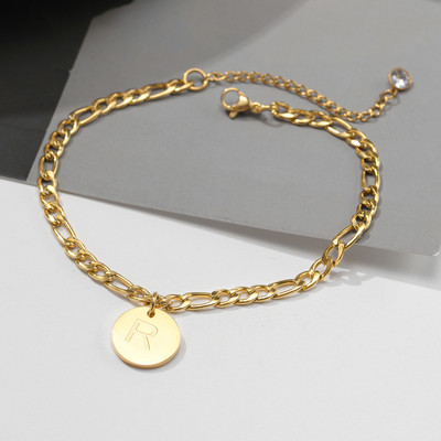 26 de litere gleznă pentru femei, lanț de gleznă inițial AZ, lanț Figaro din oțel inoxidabil ton auriu, monedă alfabetică bijuterii de plajă pentru fete