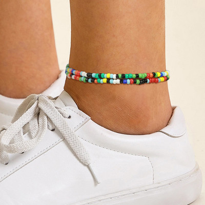 Femei, dulci, colorate, mărgele, glezne boemia, Y2K Boho vară, vacanță pe plajă, verde, portocaliu, violet, cu margele, bijuterii pentru glezne.