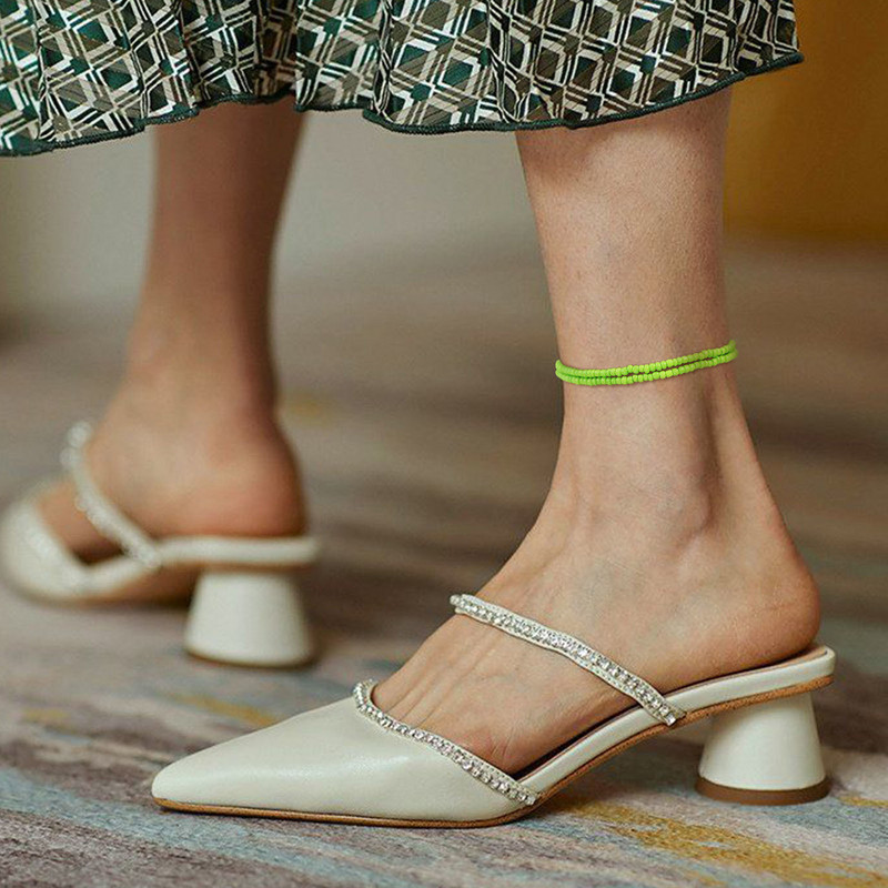 Femei, dulci, colorate, mărgele, glezne boemia, Y2K Boho vară, vacanță pe plajă, verde, portocaliu, violet, cu margele, bijuterii pentru glezne.