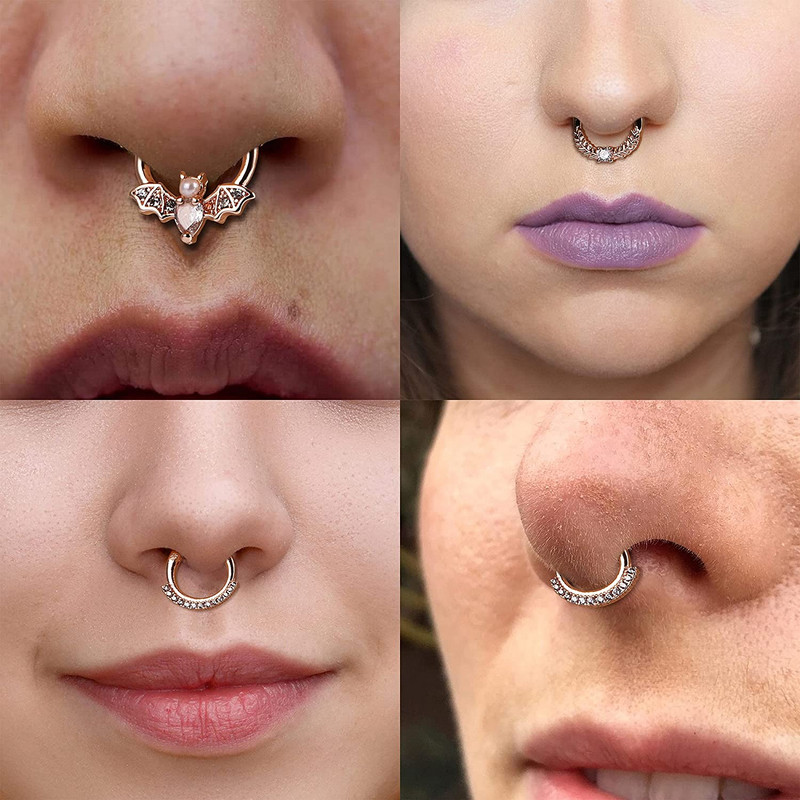 1 buc. Inele 16G Septum Clicker Inele cu segmente cu balamale pentru nas Inele pentru cartilaj Tragus Hoop Helix Cercei Daith Bijuterii piercing la nas