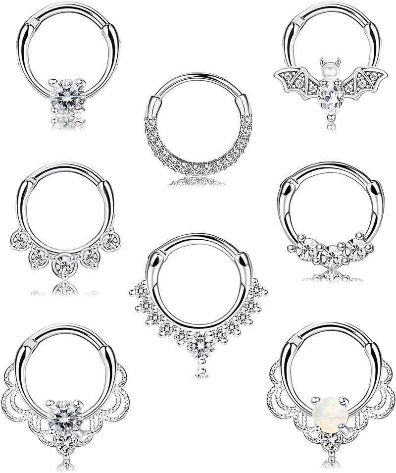 1 buc. Inele 16G Septum Clicker Inele cu segmente cu balamale pentru nas Inele pentru cartilaj Tragus Hoop Helix Cercei Daith Bijuterii piercing la nas