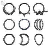ZS 1 bucată inel de nas din oțel inoxidabil 316L, culoare neagră, pentru femei, bărbați, 8 mm, punk, moon, spike, ureche, helix, septum, piercing, bijuterii