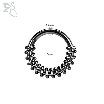 ZS 1 bucată inel de nas din oțel inoxidabil 316L, culoare neagră, pentru femei, bărbați, 8 mm, punk, moon, spike, ureche, helix, septum, piercing, bijuterii
