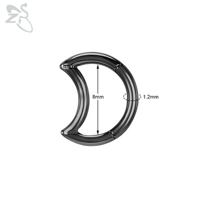 ZS 1 bucată inel de nas din oțel inoxidabil 316L, culoare neagră, pentru femei, bărbați, 8 mm, punk, moon, spike, ureche, helix, septum, piercing, bijuterii