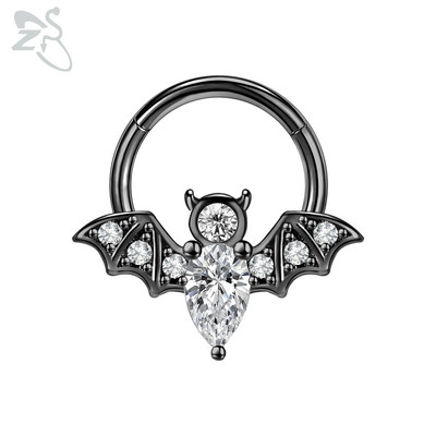 ZS 1 bucată inel de nas din oțel inoxidabil 316L, culoare neagră, pentru femei, bărbați, 8 mm, punk, moon, spike, ureche, helix, septum, piercing, bijuterii