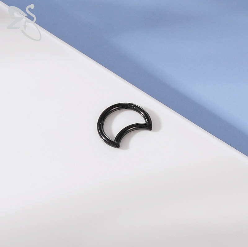 ZS 1 bucată inel de nas din oțel inoxidabil 316L, culoare neagră, pentru femei, bărbați, 8 mm, punk, moon, spike, ureche, helix, septum, piercing, bijuterii