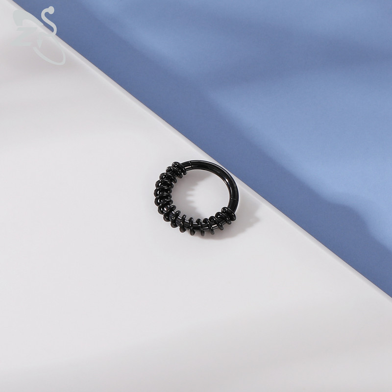 ZS 1 bucată inel de nas din oțel inoxidabil 316L, culoare neagră, pentru femei, bărbați, 8 mm, punk, moon, spike, ureche, helix, septum, piercing, bijuterii