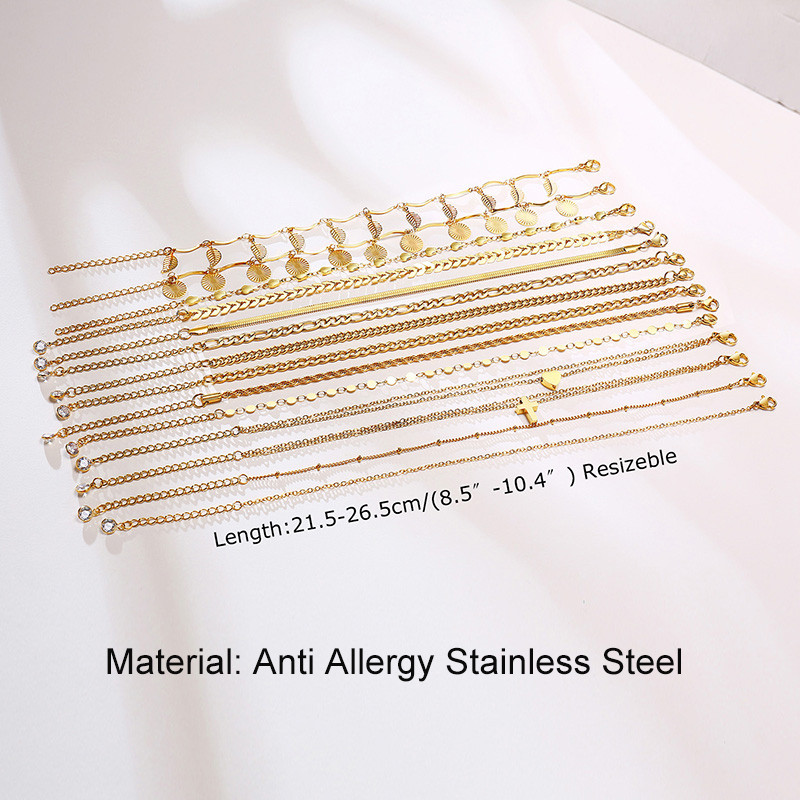2 bucăți/set gleznă simplă cu lanț din oțel inoxidabil ton auriu pentru femei, brățară de plajă cu mai multe straturi, accesoriu pentru lanț de șarpe.