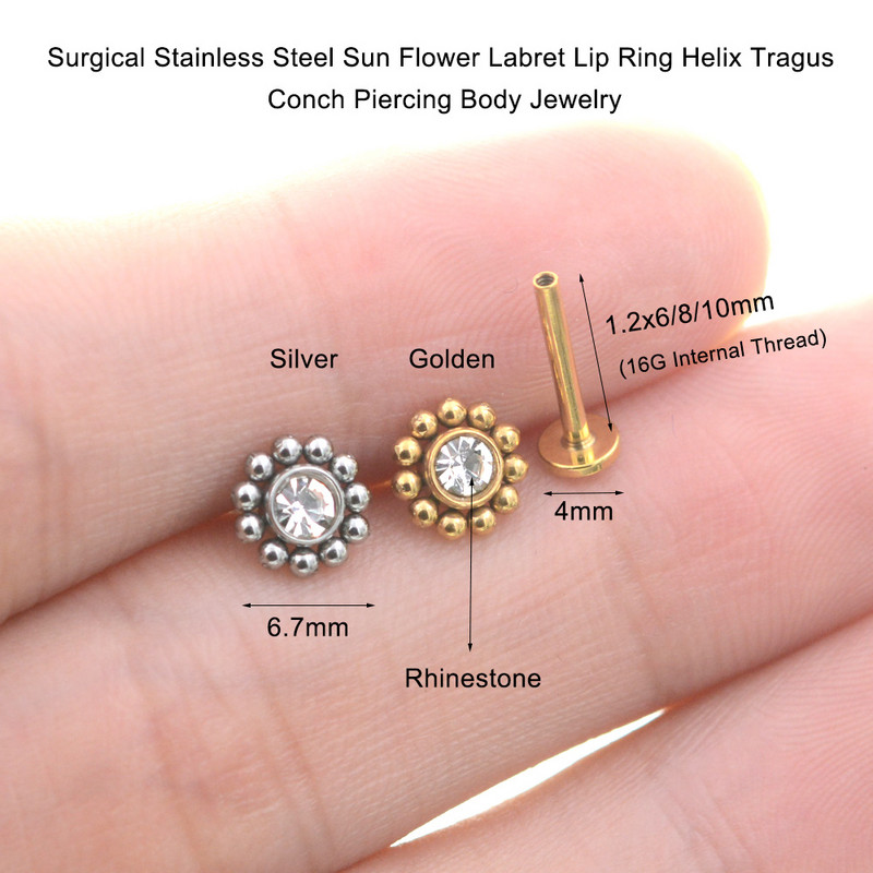 2 buc. 1.2x6/8/10mm Bar Floare Soare Helix Piercing Tragus Cartilaj Cercei Conch Labret Buze Inel Nas Stud серьги Bijuterii Urechi 16G