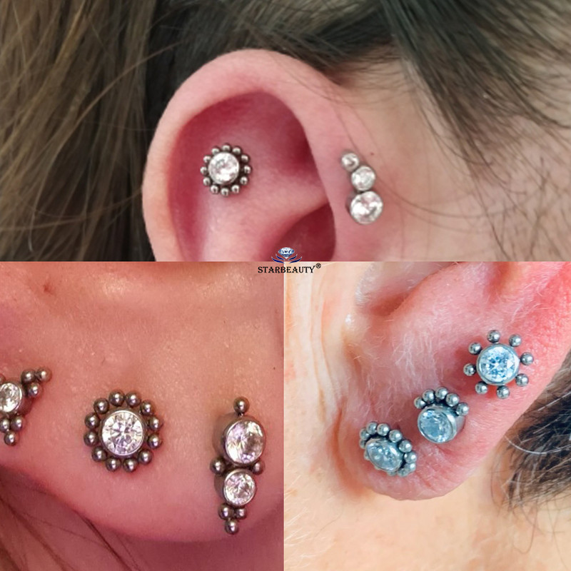 2 buc. 1.2x6/8/10mm Bar Floare Soare Helix Piercing Tragus Cartilaj Cercei Conch Labret Buze Inel Nas Stud серьги Bijuterii Urechi 16G