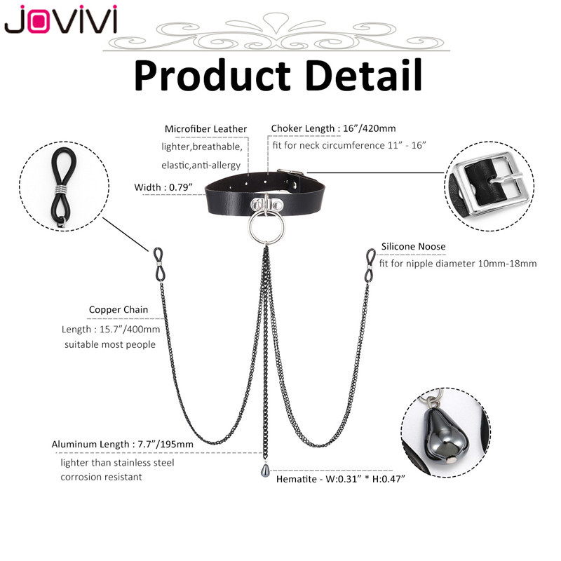 Jovivi 1x bőr hurok hamis mellbimbó gyűrűk Choker szilikon nem piercing állítható mellbimbó lánc szexi test piercing ékszer fekete