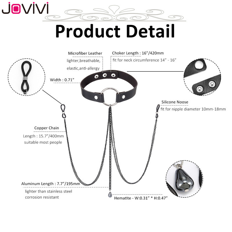 Jovivi 1x bőr hurok hamis mellbimbó gyűrűk Choker szilikon nem piercing állítható mellbimbó lánc szexi test piercing ékszer fekete