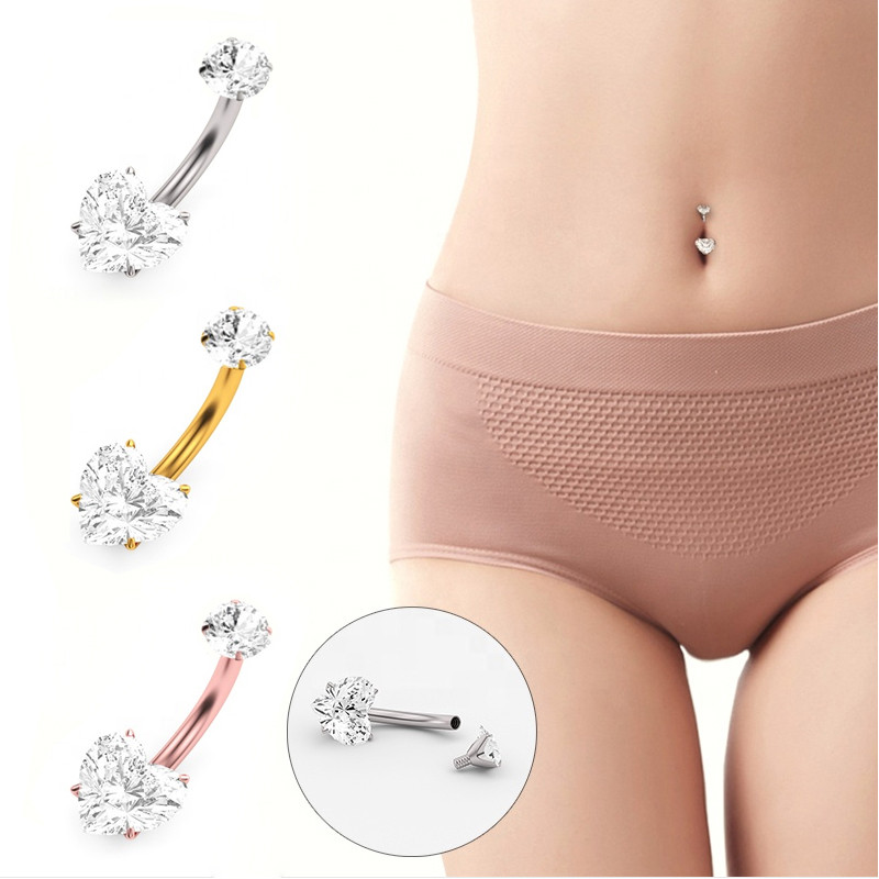 G23 titan Inel pentru buric Piercing pentru buric Bijuterii pentru corp pentru femei Piercing cu zircon în formă de inimă rotundă de înaltă calitate Popular