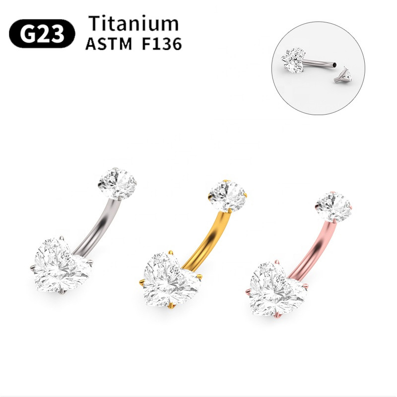 G23 titan Inel pentru buric Piercing pentru buric Bijuterii pentru corp pentru femei Piercing cu zircon în formă de inimă rotundă de înaltă calitate Popular