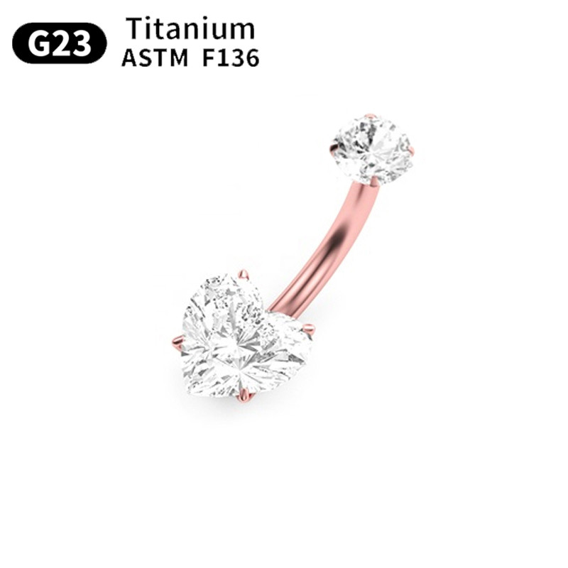 G23 titan Inel pentru buric Piercing pentru buric Bijuterii pentru corp pentru femei Piercing cu zircon în formă de inimă rotundă de înaltă calitate Popular