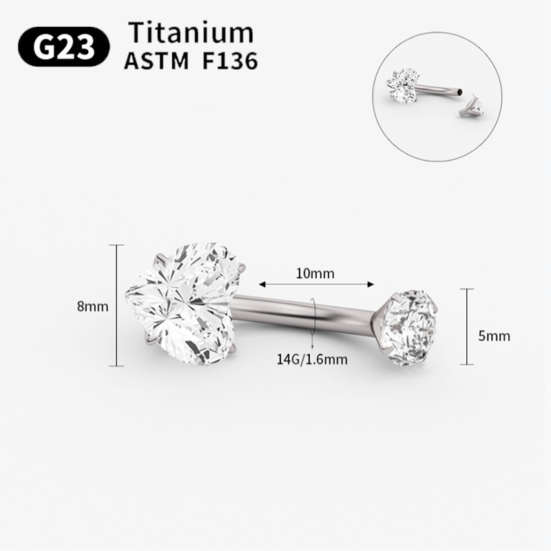 G23 titan Inel pentru buric Piercing pentru buric Bijuterii pentru corp pentru femei Piercing cu zircon în formă de inimă rotundă de înaltă calitate Popular
