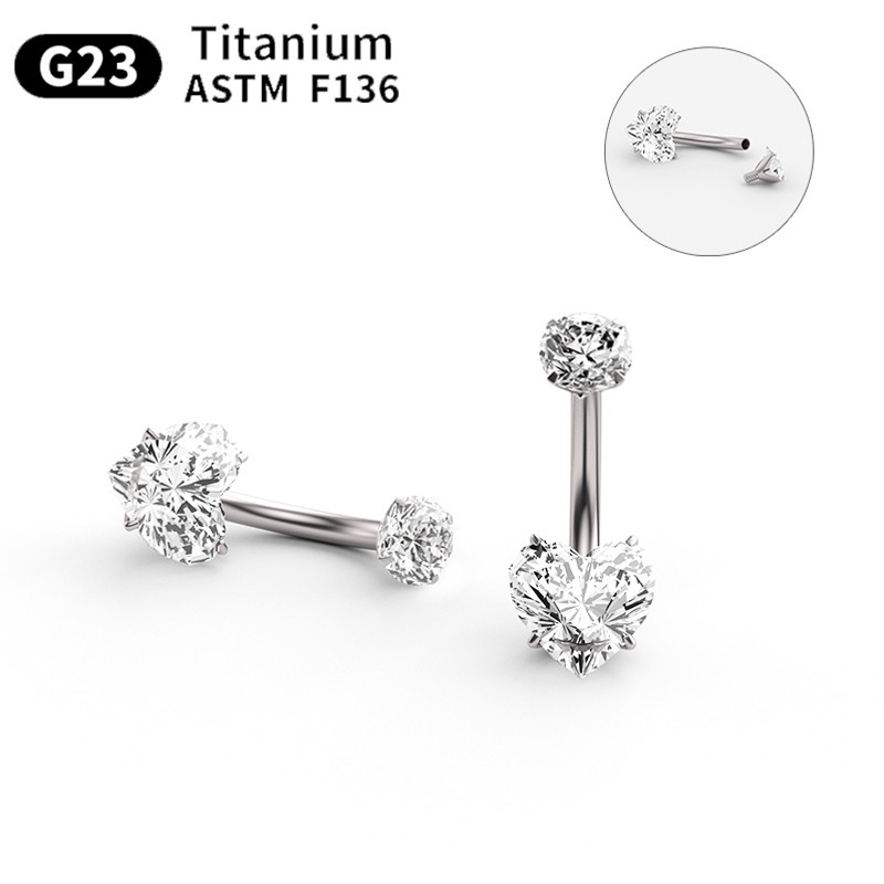 G23 titan Inel pentru buric Piercing pentru buric Bijuterii pentru corp pentru femei Piercing cu zircon în formă de inimă rotundă de înaltă calitate Popular