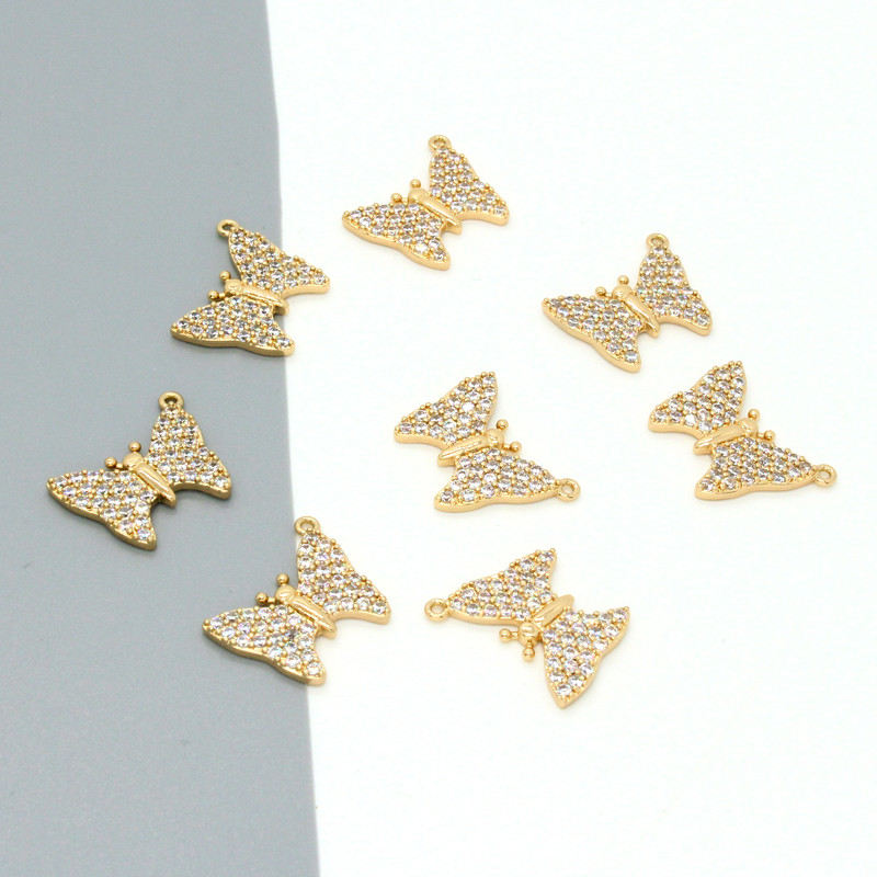 2 bucăți strălucitor cristal auriu fluture cercei brelocuri aliaj animale pandantive pentru colier brățară accesoriu bricolaj bijuterii drăguțe face