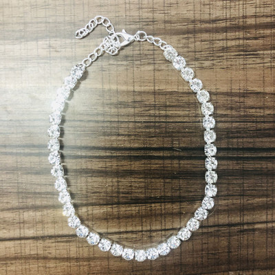 Stonefans Charm Jewelry Lanț de gleznă de tenis cu stras mare pentru femei, lanț de tenis pentru picioare, cristal simplu, bijuterii de plajă