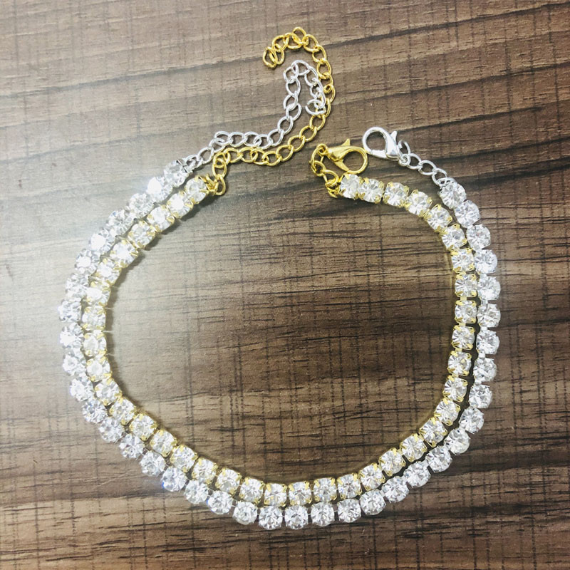 Stonefans Charm Jewelry Lanț de gleznă de tenis cu stras mare pentru femei, lanț de tenis pentru picioare, cristal simplu, bijuterii de plajă