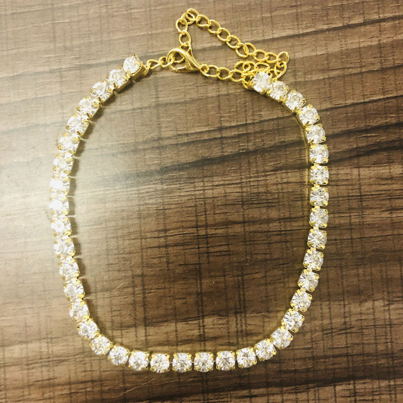 Stonefans Charm Jewelry Lanț de gleznă de tenis cu stras mare pentru femei, lanț de tenis pentru picioare, cristal simplu, bijuterii de plajă