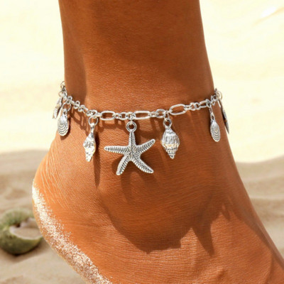 Vintage bokaláncok nőknek Starfish Shell medál bokalánc nyári strandláb bohám bohém bokalánc karkötő lábon ékszerek