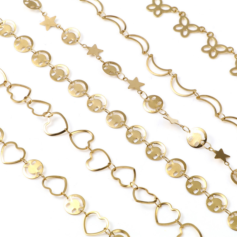 1 buc gleznă din oțel inoxidabil de culoare aurie inimă stea lună conector brățară de modă gleznă bijuterii picior pentru femei 23 cm lungime