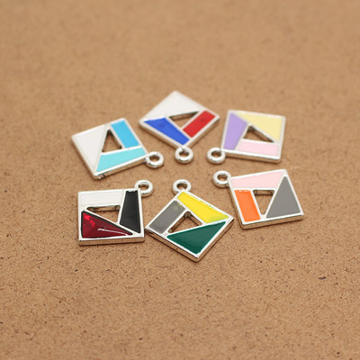 10 бр. 28x24 mm сплав, кухи квадратни емайлирани талисмани, смесени цветове, геометрични обеци, ключодържател, колие, висулка Направи си сам аксесоар за бижута