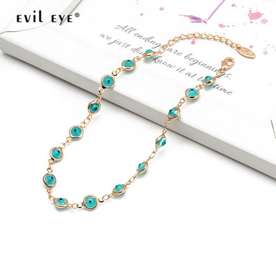 EVIL EYE Brățară de gleznă de culoare aurie, lanț de picior reglabil, albastru turcesc Evil Eye Charm gleznă Bijuterii de modă pentru femei, fete BD198
