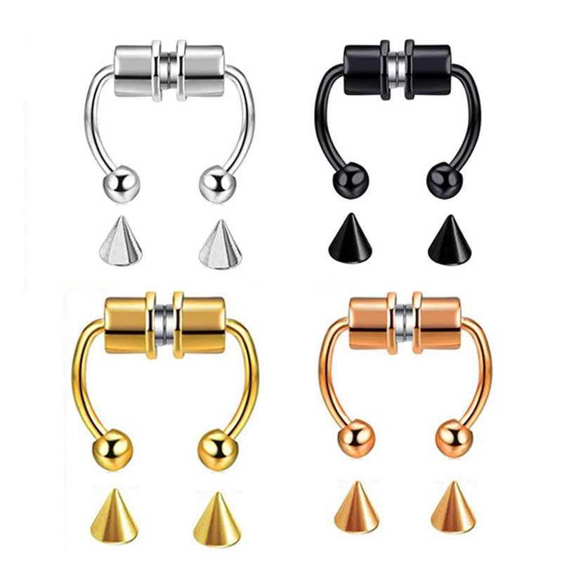 Punk-roostevabast terasest võltsitud ninakinnitusega sõrmus naiste meeste magnetiline vaheseina ilma auguta ninakruvi kunstvahesein Falso, mitte augustamine