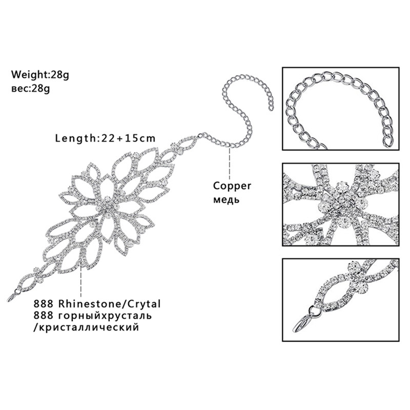 Cristal cu strass, floare goală, strălucitoare, bijuterii pentru braț pentru femeie, brățară de nuntă, brățară și gleznă brodate