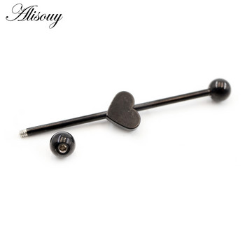Alisouy 1 τμχ 14G Heart Star Steel Barbells Ear Cartilage Piercing Barbell Earring Body Jewelry Tragus Caritlage 38mm Long Ear Bar