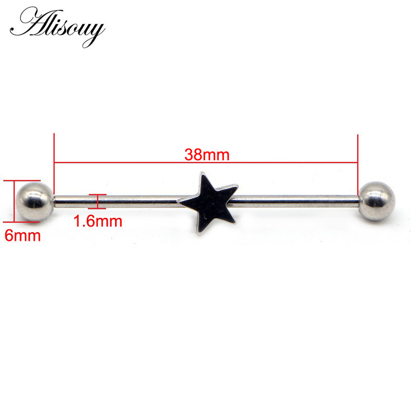 Alisouy 1db 14G Heart Star Steel Barbells fülporc piercing súlyzó fülbevaló testékszer Tragus Caritlage 38mm hosszú fülrúd