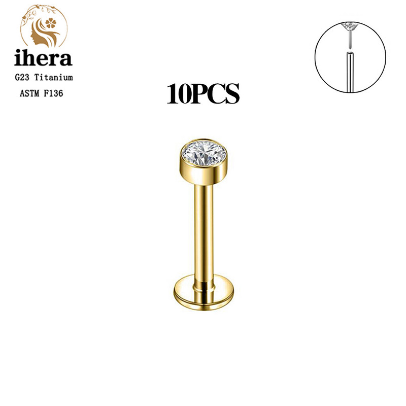 10 buc. 20/18/16G G23 titan auriu culoare labret buze stud inel nas ureche tragus helix cartilaj piercing cercei bijuterii pentru corp