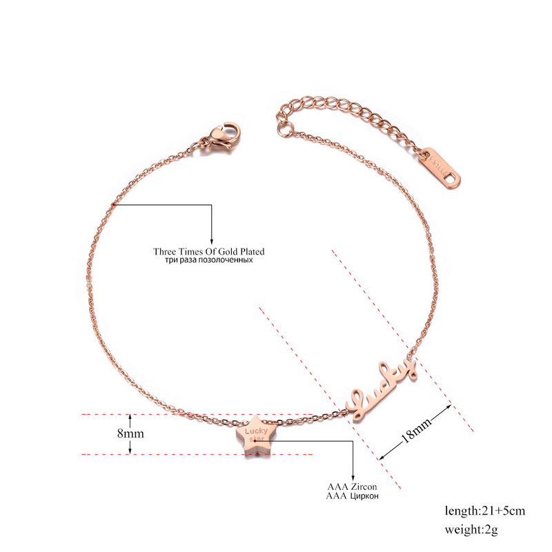 ZooMango Placat cu aur trandafir Plajă Charm gleznă Bijuterii pentru picioare din oțel inoxidabil, la modă, stele norocoase, gleznă cu lanț, pentru femei ZA19014