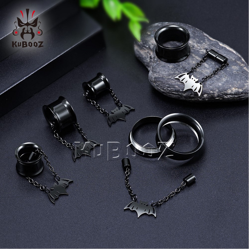 KUBOOZ Elegant din oțel inoxidabil Liliac Magnet Lanț Tuneluri pentru urechi Calibre Piercing pentru corp Bijuterii dopuri pentru cercei Expansoare Stretchers 2 buc.