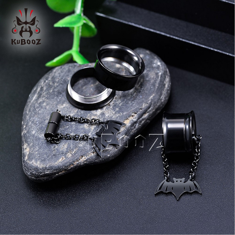 KUBOOZ Elegant din oțel inoxidabil Liliac Magnet Lanț Tuneluri pentru urechi Calibre Piercing pentru corp Bijuterii dopuri pentru cercei Expansoare Stretchers 2 buc.