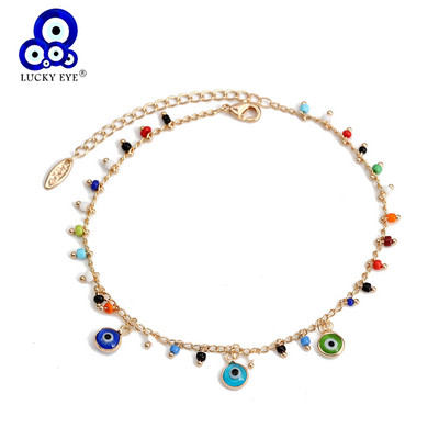 Lucky Eye Регулируеми цветни мъниста Анкета за крака Верига за крака Турска Evil Eye Charm Гривна за глезена за жени Момичета Плажни бижута BE392