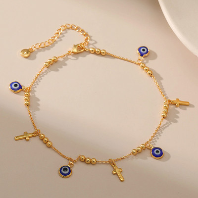 Fashion Cross Evil Eye Ankles for Women Summer Beach Accessories Femme Leg Bracelet από ανοξείδωτο ατσάλι Δώρο κοσμήματα με αλυσίδα ποδιών