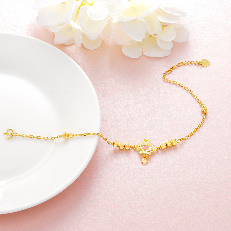 Brățară din aur de 24K pe picior margele Brățări de gleznă pentru femei Coroana desculț Croșetat Sandale glezne Bijuterii Picioare Bijuterii cu lanț