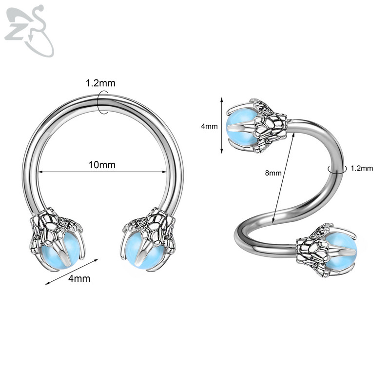 ZS 1 bucată 16G oțel inoxidabil opalit dragon nas inel potcoave Nariz Piercing în formă de S ureche cartilaj Helix piercing bijuterii