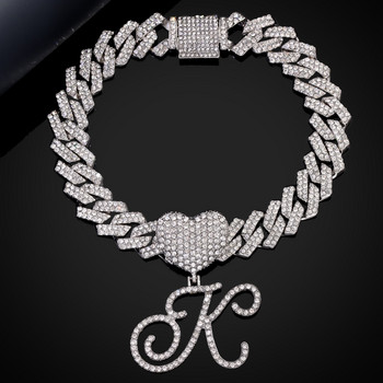 Модерни Iced Out Crystal Cursive Letter Glezen за жени Bling AAA Prong Cuban Link Ankle Chain AZ Alphabet Gleznak Пънк бижута